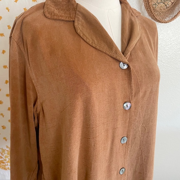 Vintage 90s Autumn Brown Faux Suede Blouse | Timbuktu Station Made in USA - Picture 4 of 8